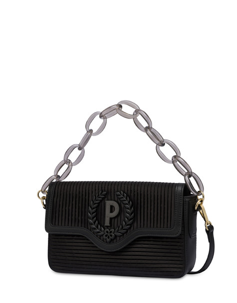 Candy bag in pleated satin with maxi chain BLACK/BLACK