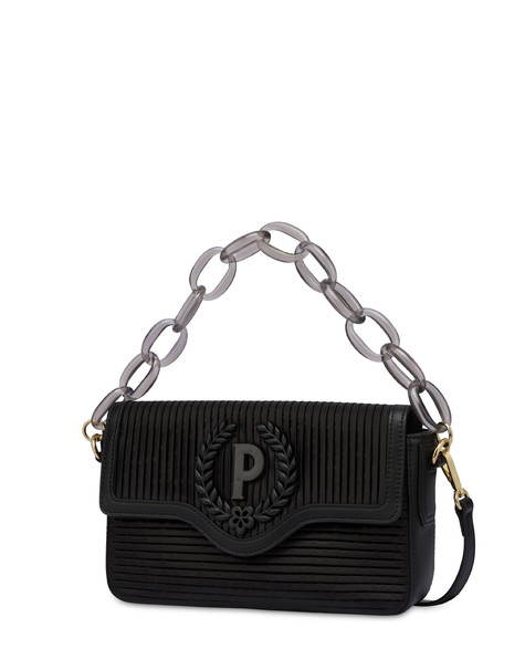 Candy bag in raso plissé con maxi catena NERO/NERO