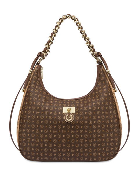 Heritage Logo Classic Two-tone Hobo Bag Brown/cream/brown