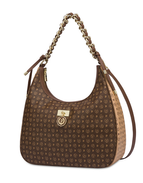 Heritage Logo Classic Two-tone Hobo Bag Brown/cream/brown