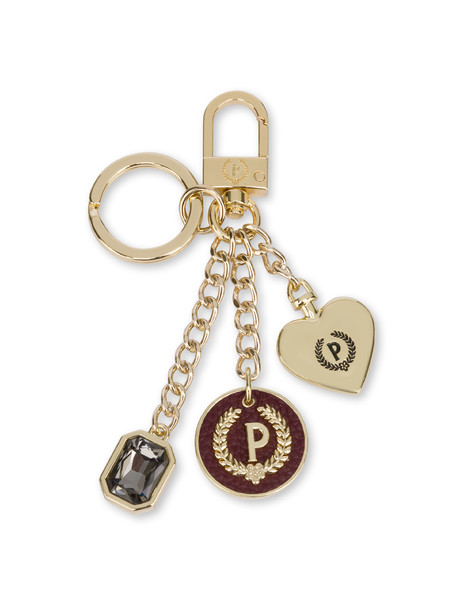 Metal keyring with charm GOLD/BORDEAUX