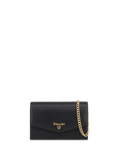 Faux Nappa leather clutch with logo BLACK