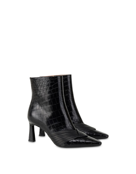 Sissi Plissé Crocodile Print Boot BLACK/BLACK