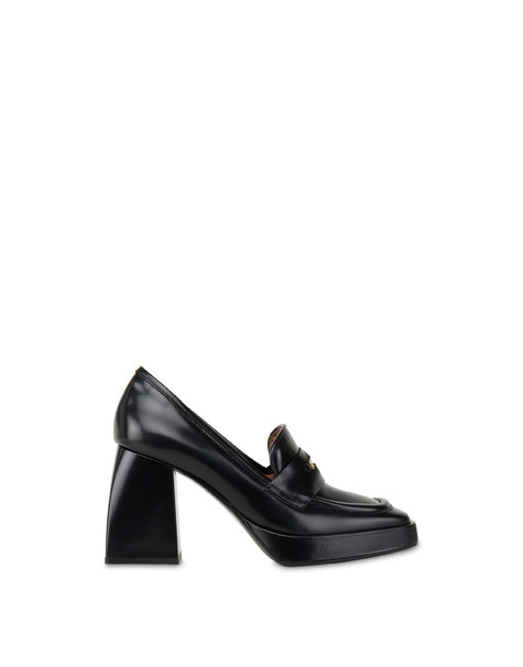 Mocassini con tacco in vitello Loafer Penny NERO