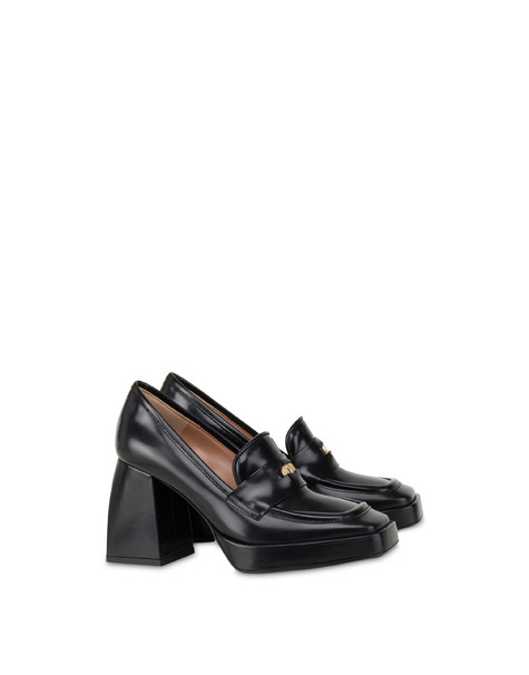 Mocassini con tacco in vitello Loafer Penny NERO