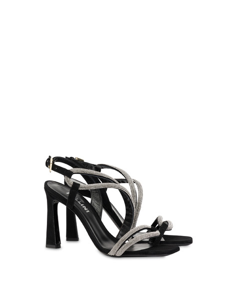 Bling bling suede sandals with rhinestones BLACK