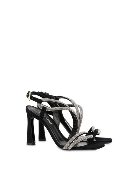 Sandali in camoscio con strass Bling bling NERO
