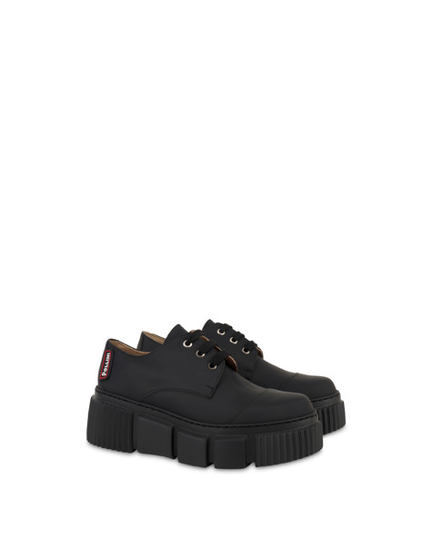 Wet Look rubberized calfskin derby BLACK