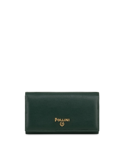 Continental Wallet with hand-grained leather effect. WOOD GREEN