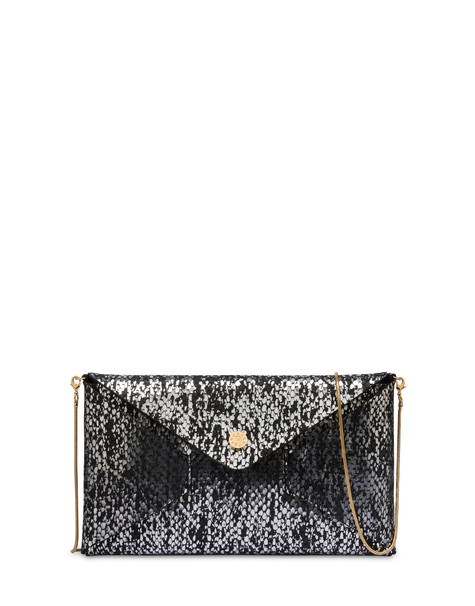 Pochette Mail in vitello stampa pitone laminato ARGENTO-NERO