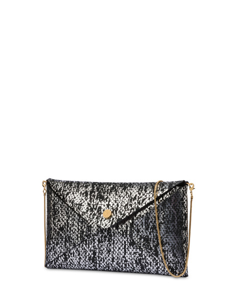 Pochette Mail in vitello stampa pitone laminato ARGENTO-NERO