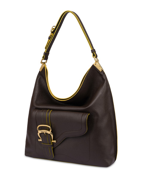 Mastery drummed calfskin bag DARK BROWN