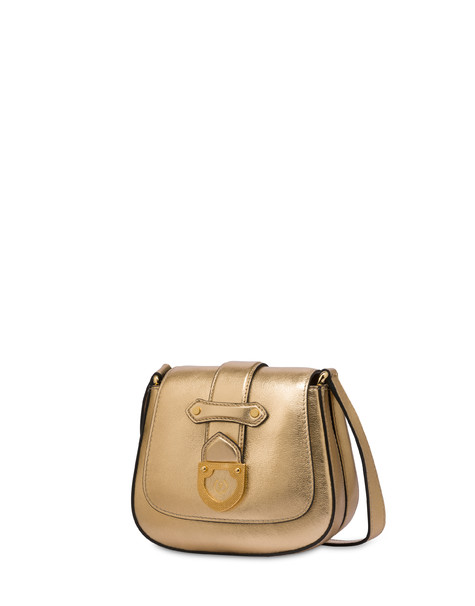 Borsa a tracolla in vitello laminato Shield ORO