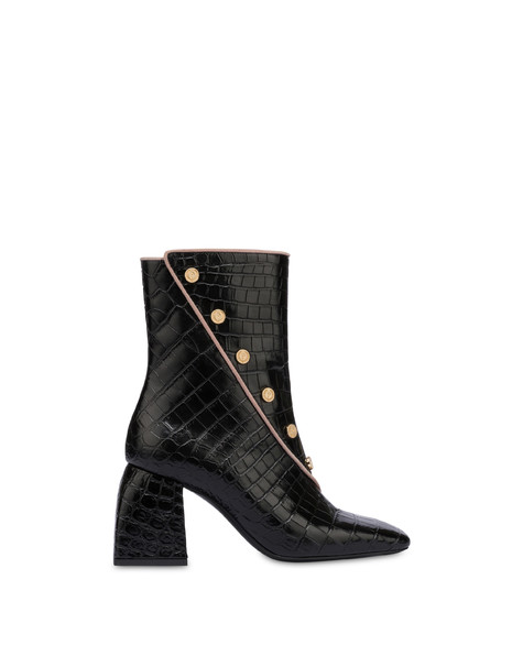 Like A Uniform crocodile print calf leather ankle boots BLACK/SKIN