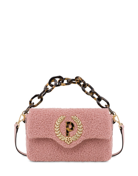 Shearling-effect candy bag with maxi chain NUDE/NUDE