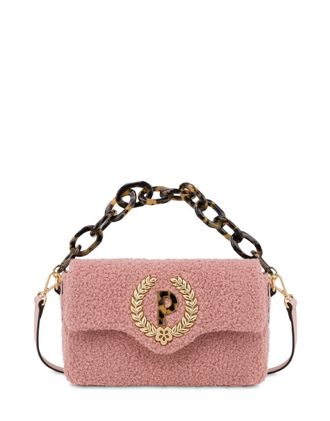 Candy bag effetto shearling con maxi catena NUDE/NUDE