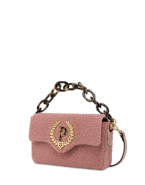 Shearling-effect candy bag with maxi chain NUDE/NUDE