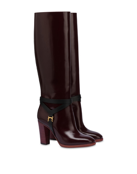 Saddle abrasive calf leather boots BORDEAUX/BLACK