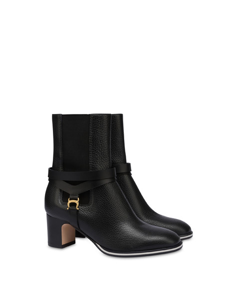 Saddle calf leather ankle boots BLACK/BLACK