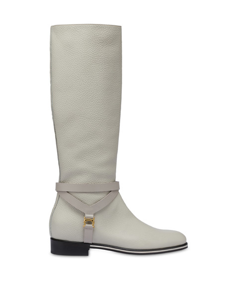 Saddle tumbled calfskin flat boots OFFWHITE/OFFWHITE