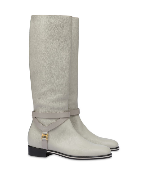 Saddle tumbled calfskin flat boots OFFWHITE/OFFWHITE