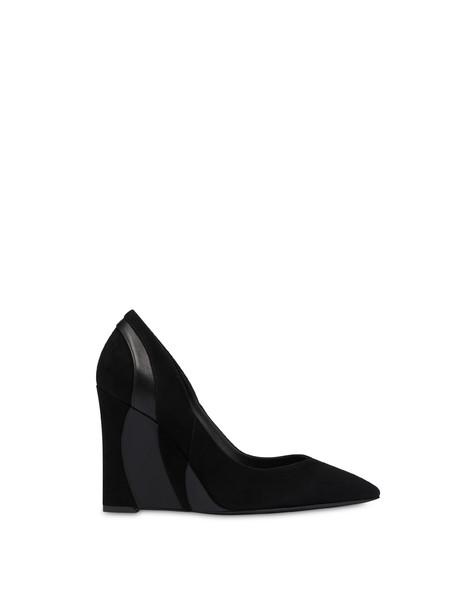 Décolleté with a wedge in suede and nappa wave BLACK/BLACK