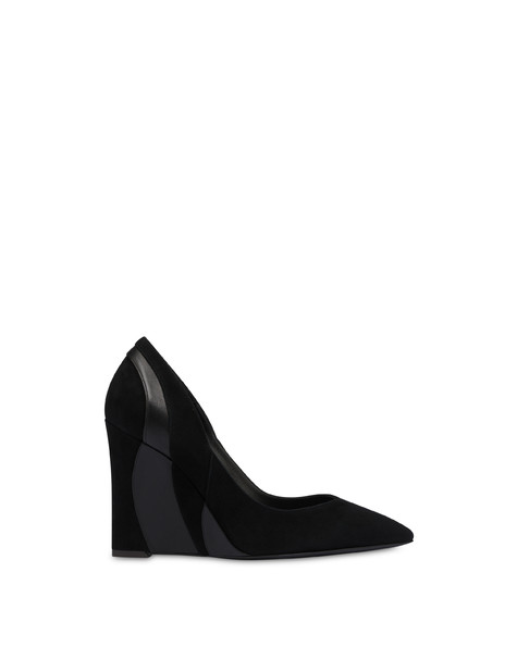 Décolleté con zeppa in camoscio e nappa Wave NERO/NERO