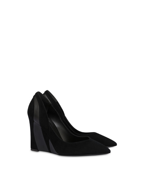 Décolleté con zeppa in camoscio e nappa Wave NERO/NERO