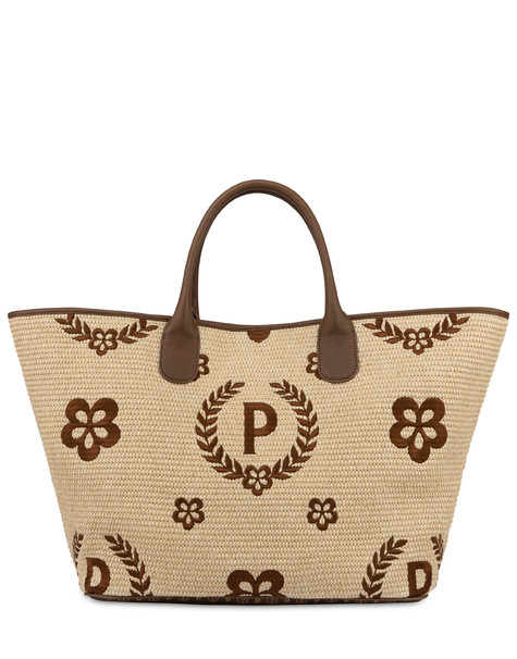 Tote bag in paglia Macro Heritage Big NATURALE/T.MORO/MARRONE