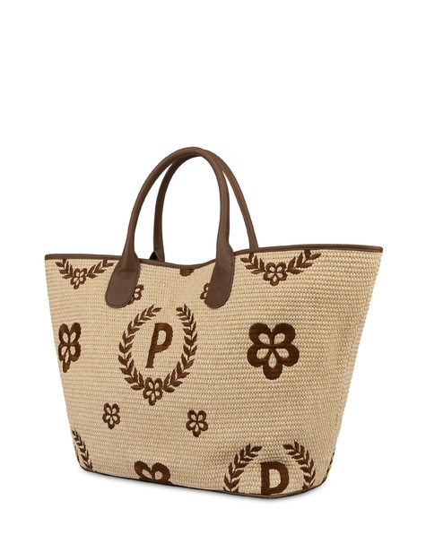 Tote bag in paglia Macro Heritage Big NATURALE/T.MORO/MARRONE