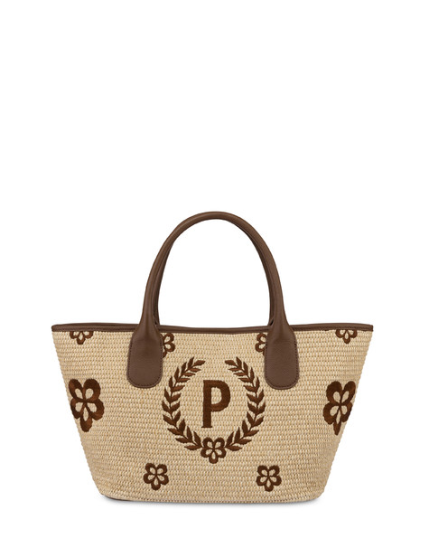 Tote bag in paglia Macro Heritage Small NATURALE/T.MORO/MARRONE