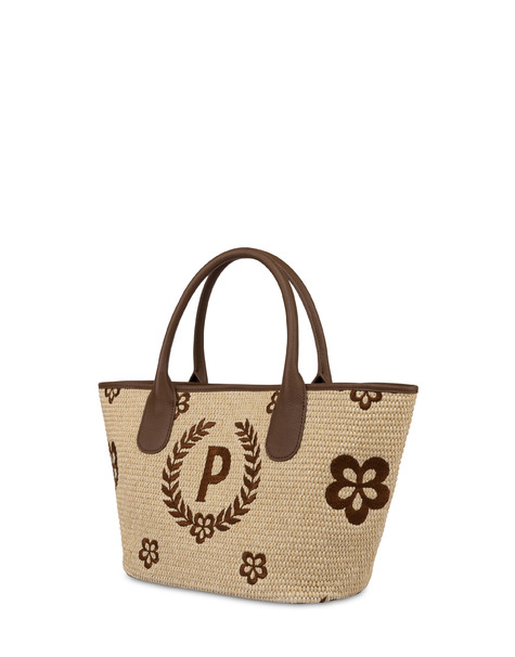 Macro Heritage Medium Straw Tote Bag NATURAL/DARK BROWN/BROWN