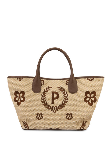 Macro Heritage Medium Straw Tote Bag NATURAL/DARK BROWN/BROWN