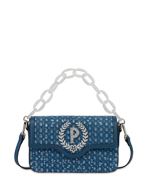 Candy denim bag with sequins and oversized chain DENIM/DENIM
