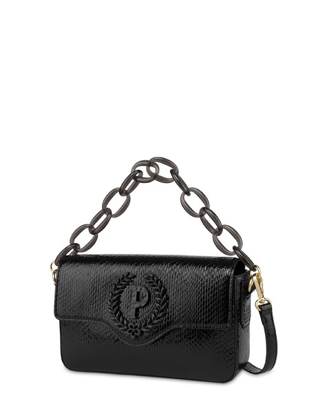 Candy python print bag with oversized chain BLACK