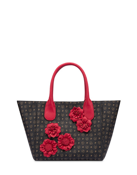 Tote bag medium Heritage Flowers NERO/ROSSO