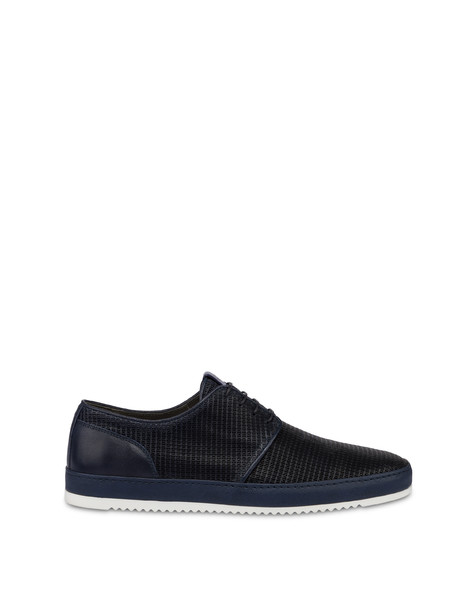 Foxing perforated print leather derby BLUE