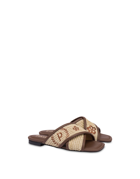 Macro Heritage Flat Sandals In Woven Straw Natural/brown