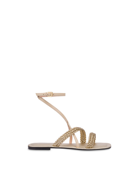 Italian Savoir Faire flat sandals in calfskin and patent leather PLATINUM/SAND