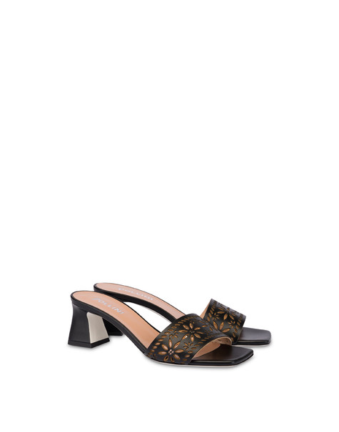 Desert Rose laser-cut calfskin sandals BLACK