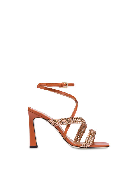 Italian Savoir Faire high-heel sandals in calfskin and patent leather COPPER/WOOD