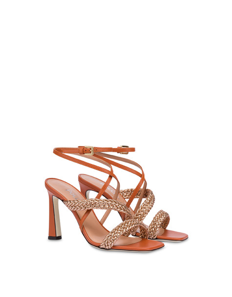 Italian Savoir Faire high-heel sandals in calfskin and patent leather COPPER/WOOD