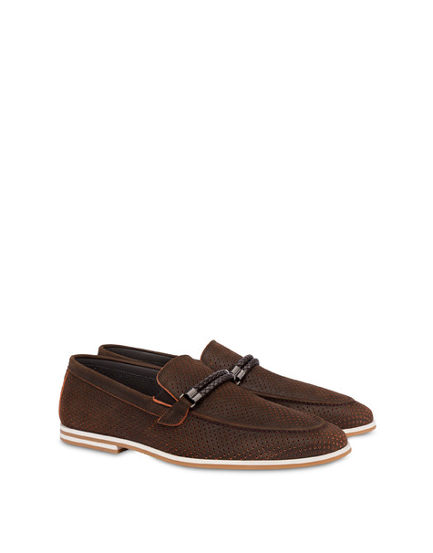 B-light perforated suede loafers DARK BROWN