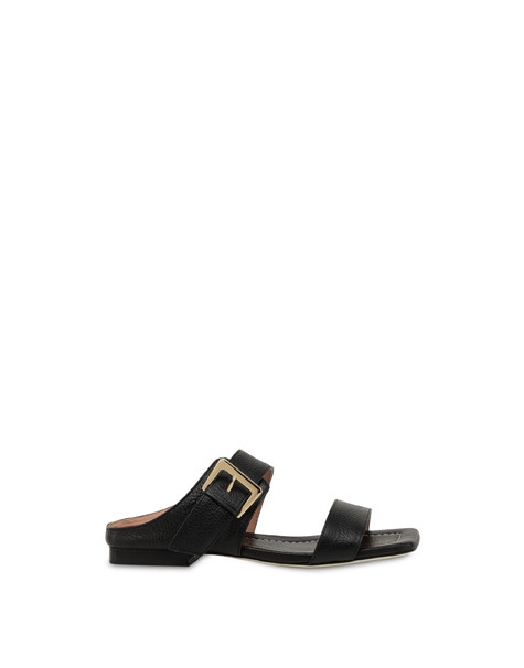 Ethos flat sandal in tumbled calfskin BLACK