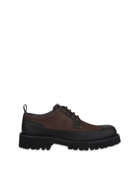 Budapest Derby In Hydro Nubuck And Waxed Calfskin Dark Brown/dark Brown