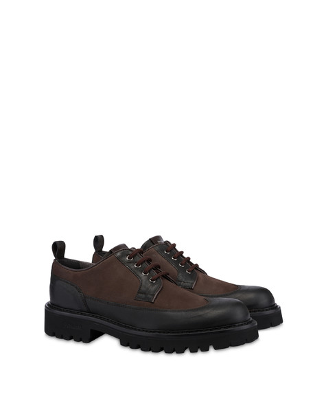Budapest Derby In Hydro Nubuck And Waxed Calfskin Dark Brown/dark Brown
