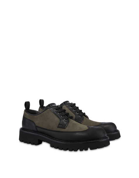 Budapest Derby In Hydro Nubuck And Waxed Calfskin Military Green/black