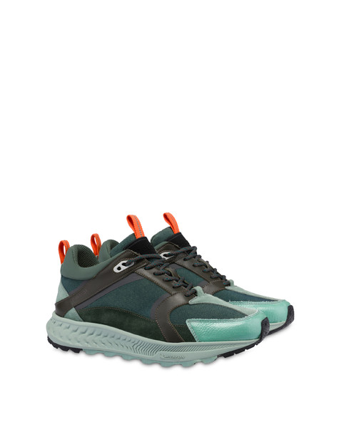 P-ride Sole By Michelin Sneakers In Nylon And Calfskin Military Green/sky/military Green/military Green/military Green/green