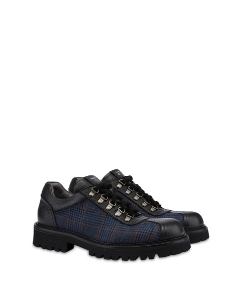 Low Budapest Boot In Wool Fabric And Tumbled Calfskin With Deerskin Pattern Blue/black