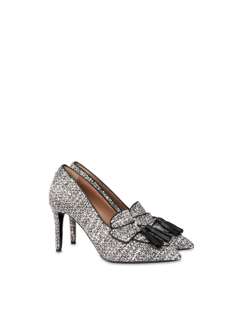 Decolleté Tassels In Tessuto Bianco-fog/nero
